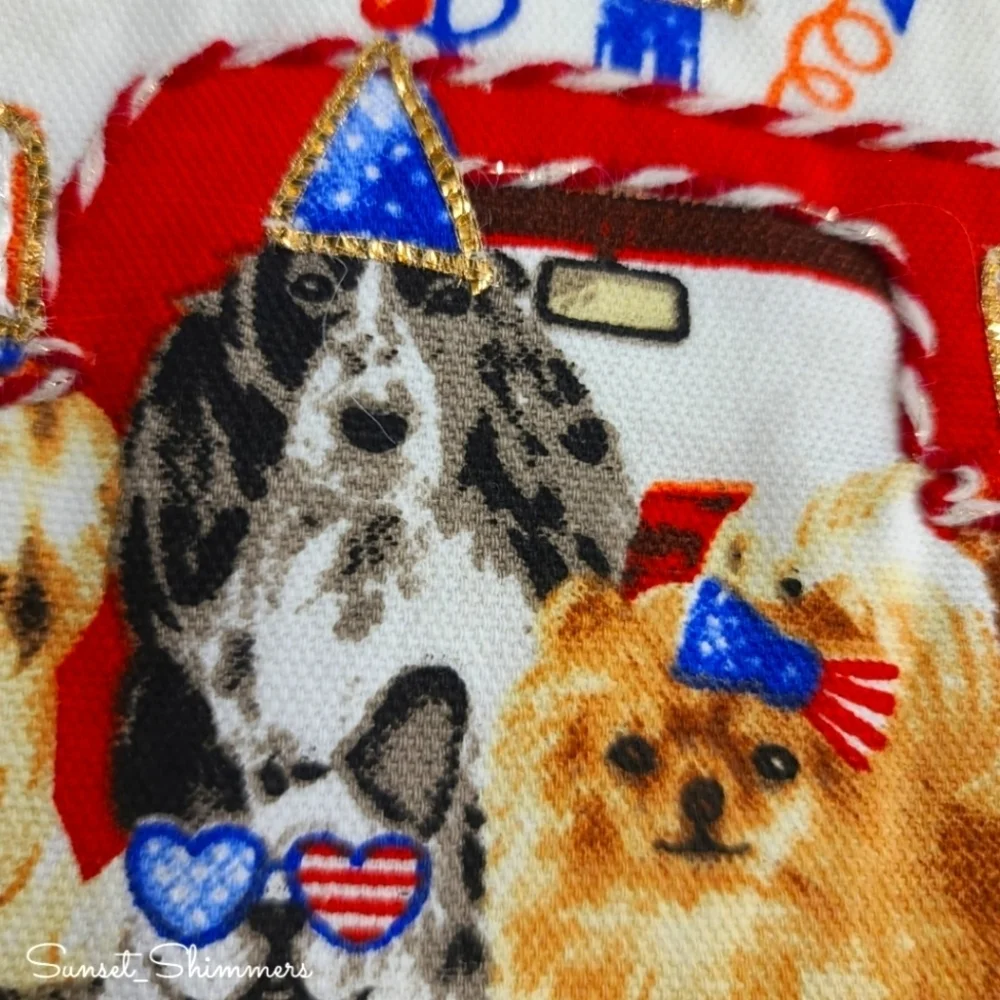 2pc Patriotic Dogs Red Truck July 4th Kitchen Tea Towel Set Stars & Stripes New